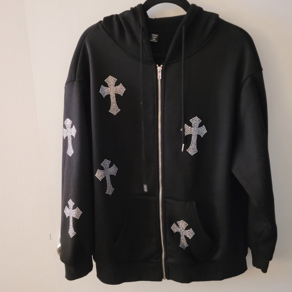 SHEIN Curve Black Bedazzled Hoodie